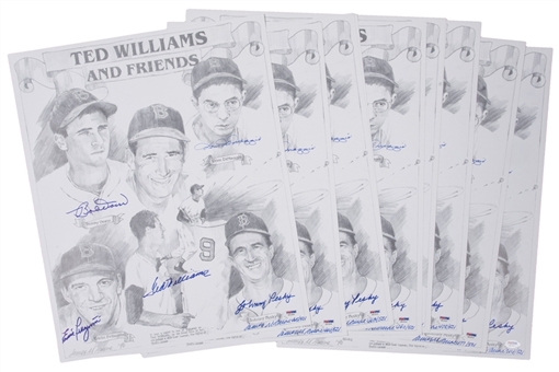 Lot Of (10) Ted Williams and Friends Signed Prints With 5 Signatures Including Williams (PSA/DNA)